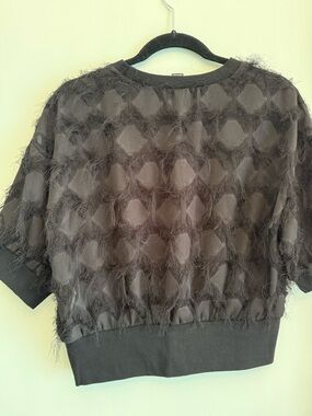 Fuzzy Textured Black Short Sleeve Sweater